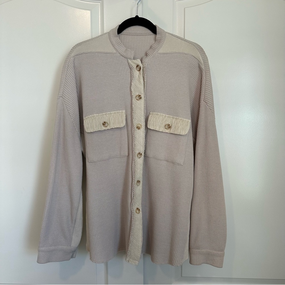 Chartou Women’s Banded Collar Button Down Waffle Knit Shacket Size XL NWOT